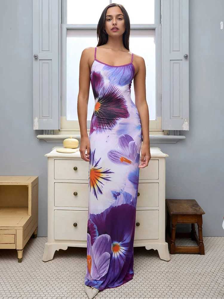 Sexy Party Maxi Dress For Women Summer Fashion Print Sveless Backless Bodycon Simple Dresses Casual Club Ele Strap DressXJ2500207