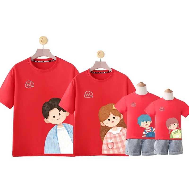 Family Matching Outfits Cotton T-shirt Kids Mother Daughter Clothes Cute Cartoon Tops Parent-child Outfits Summer Casual Tees W250207