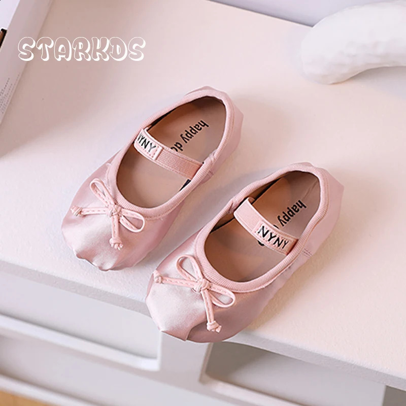 Satin Silk Ballet Shoes Baby Girls Round Toe Bowtie Elastic Band Ballerina Flats Toddler Kids Soft Loafers 250206