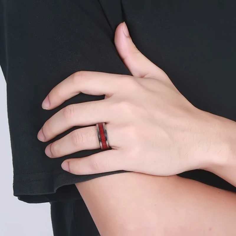 Fashion Couple Rings Women Heart White Crystal CZ Rings Set Mens Red Wood Inlay Stainless Steel Ring Wedding Band Jewelry Gifts W250207