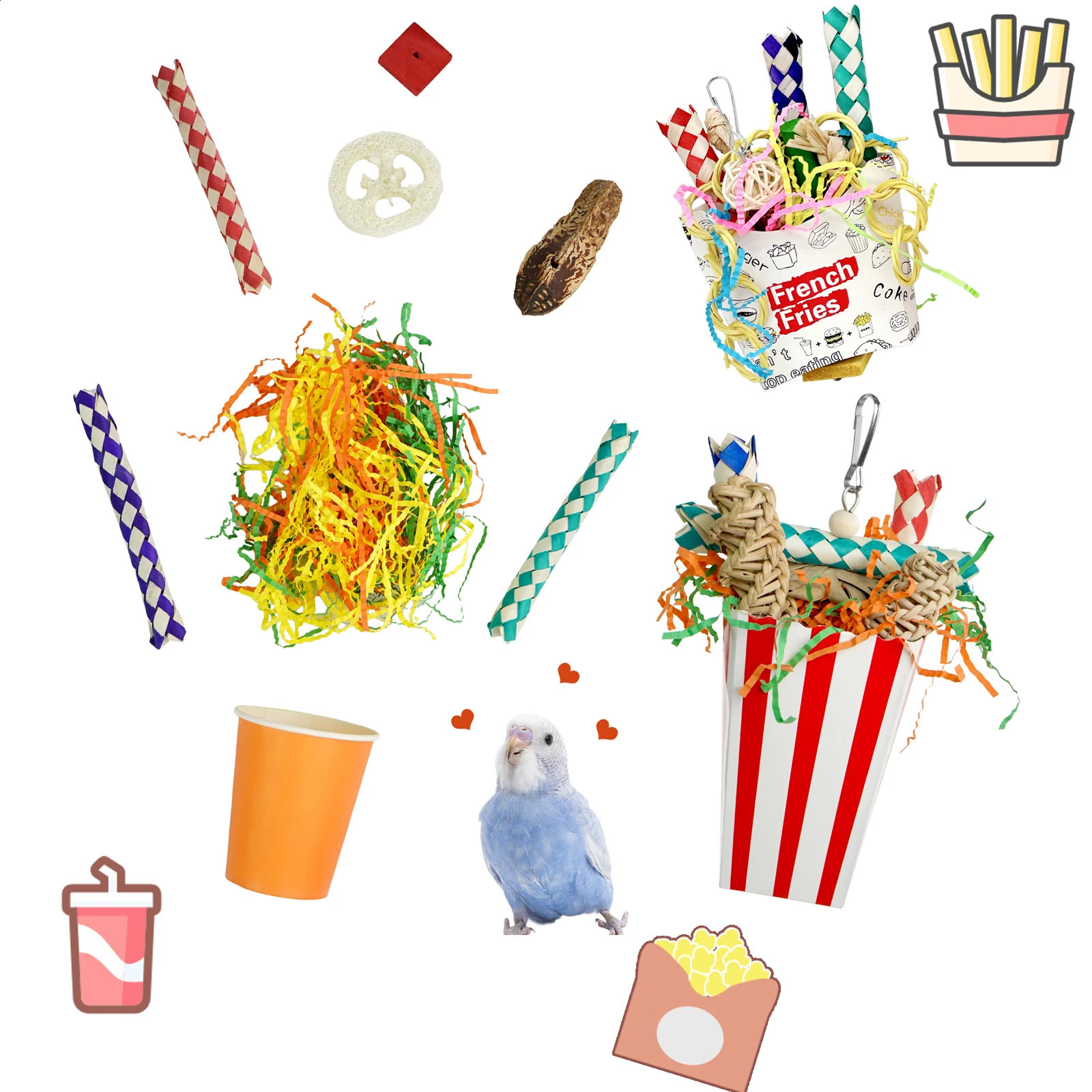 Bird Toys 3PCS Bird Shredding ToysBird Shredder Toys Chewing Toys Parrot Cage Foraging Hanging ToyBird Cage Accessories for B 250206