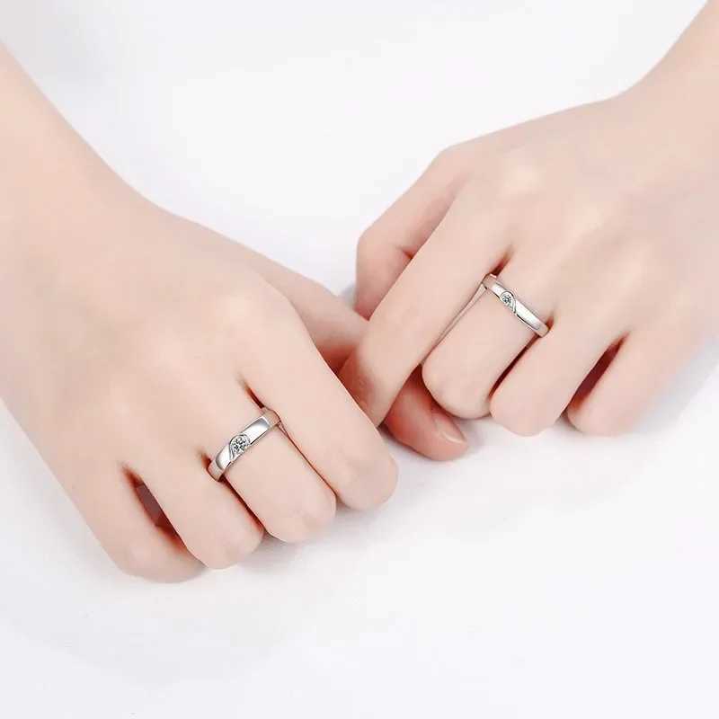 Rings Silver Plated Couple Ring Jewelry for Lovers Forever Endless Love Heart Zircon Ring Adjustable Open Wedding Engagement W250207