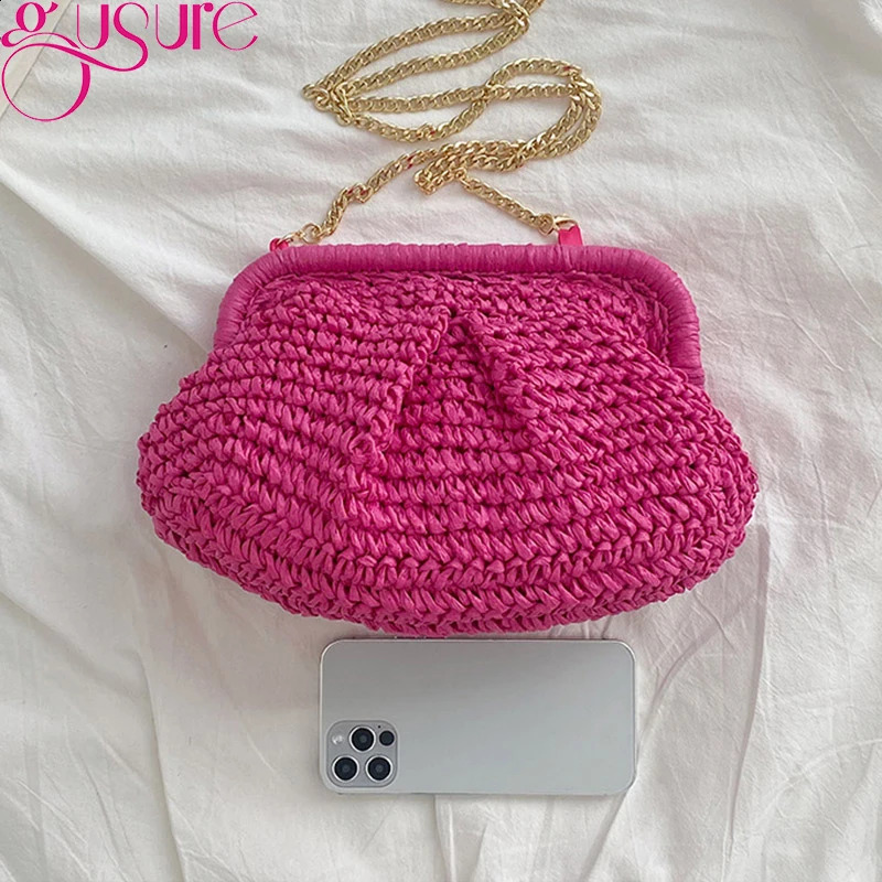 Gusure Summer Shoulder Crossbody Bag Straw Weaving Clutch Purse Women Dumpling Crossbody Beach Bag Fashon Cloud Pouch 250207