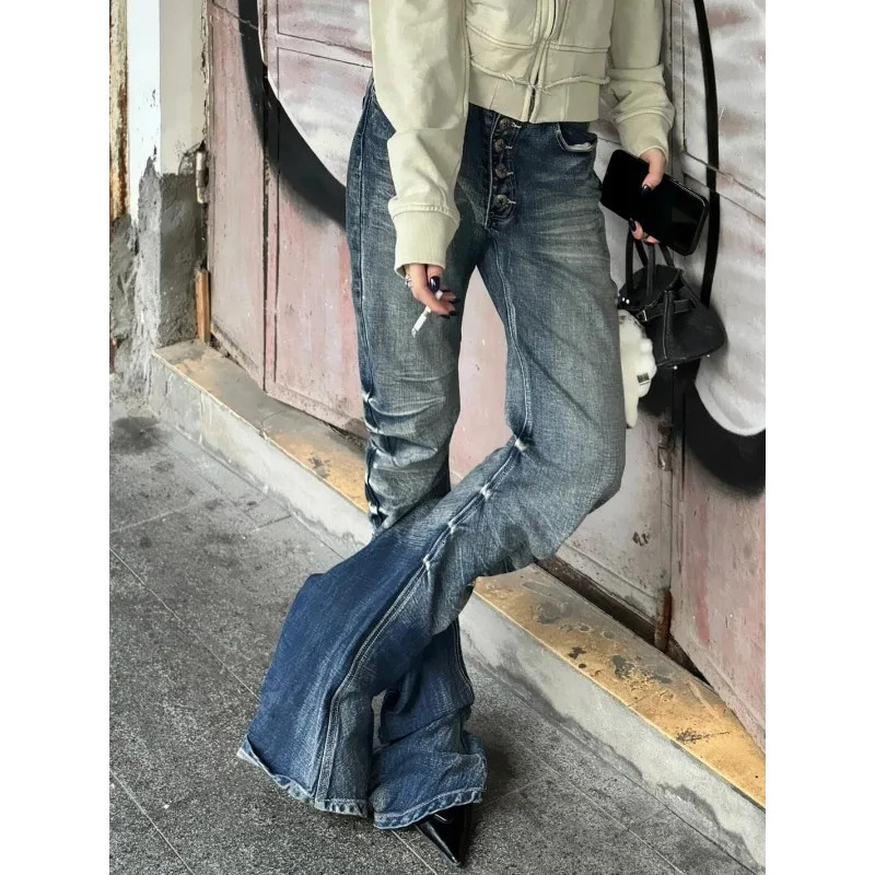 Gothic punk trend irregular n straight highquality jeans for women American style 2025 Spring Festival versatile pants 250121