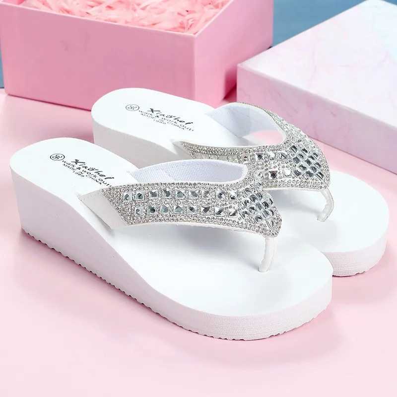 New Rhine Slippers Women 2024 Fi Crystal Slides Platform Shoes Lady Sexy Rainbow Shiny Diamd Chunky Flip-flopsXJ250207