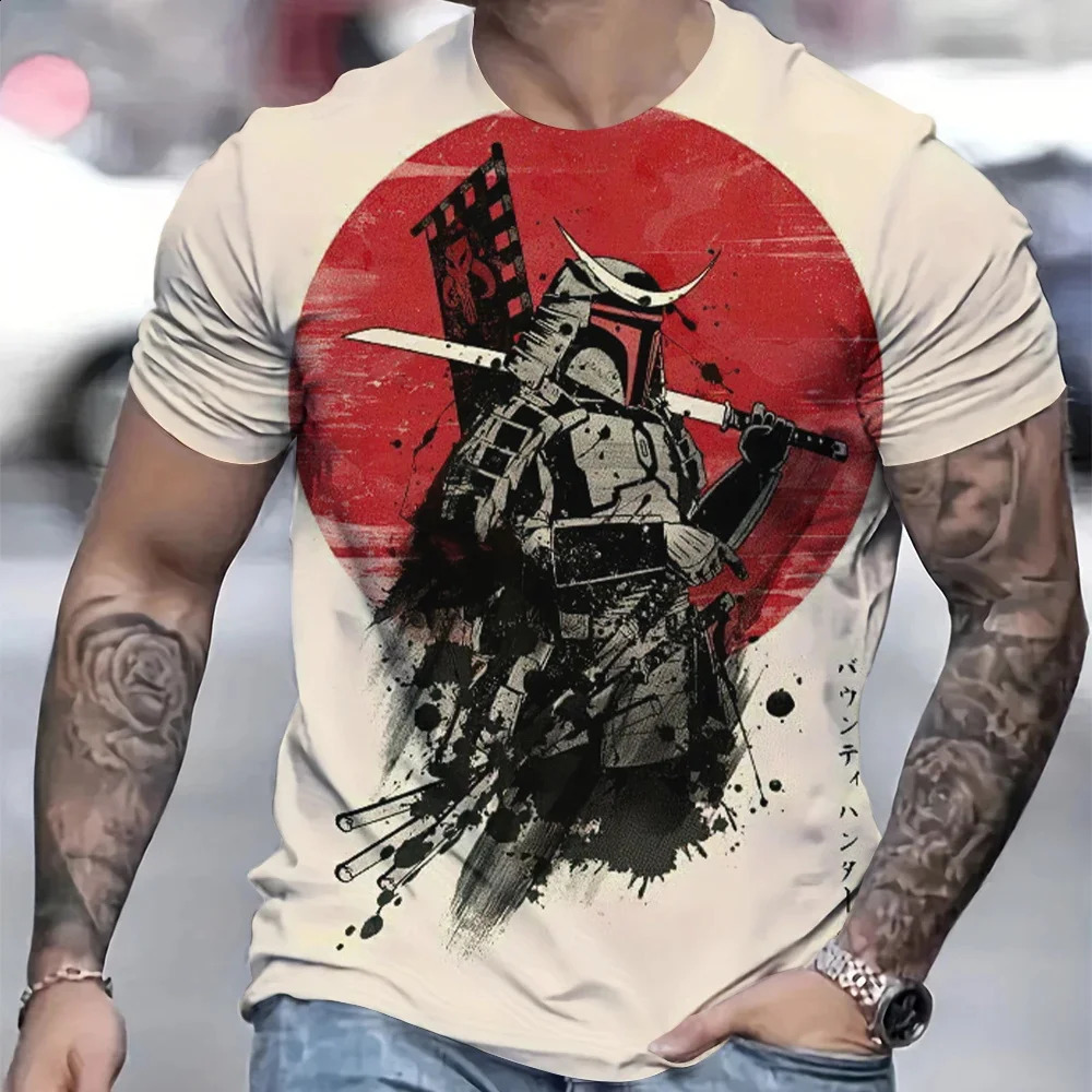 Japan Samurai 3D Print T-Shirts Men Women Fashion Round Neck Short Sleeve T Shirt Oversized Harajuku Y2k Tees Tops Kids Clothing 250206