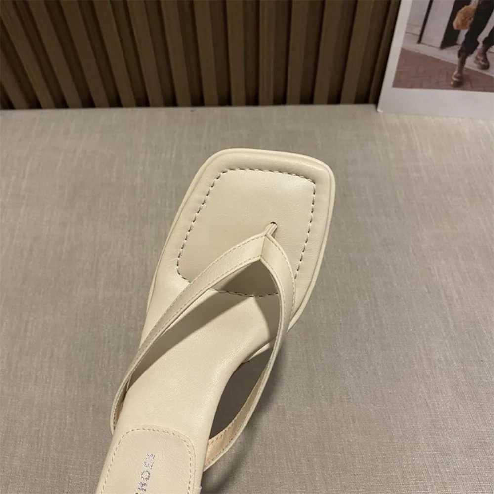 Flip Flops Women Summer Outside New Square Head Slim Heel Sandals Fi Clip Toe Slippers Women Sandals Pantuflas De MujerXJ250207