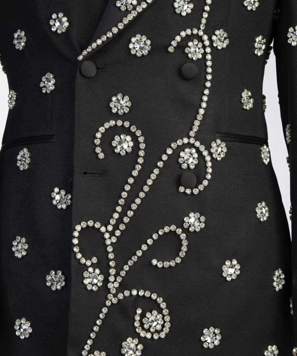 Luxury Wedding Tuxedos Beading Flowers Double Breasted Men Suit Peaked Lapel 1 Piece Set Jacket Groom Blazers Customized