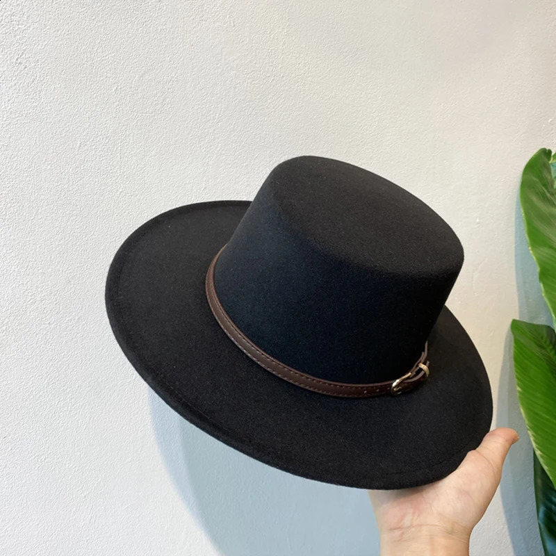 Women Fedora Chic Belt Buckle Decorated Flap Brim Felt Hat Retro British Jazz Casquette Winter Autumn Wool Warm Boater Cap gorra 250206