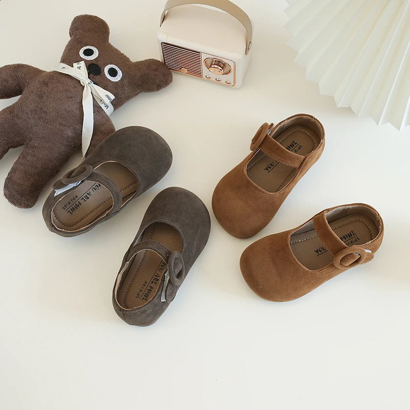 Girl Mary Janes Cute Round Toe Children Non-slip Leather Shoes Flats Autumn Fashion Hook-loop Toddler Kids Solid Color Shoe 250206