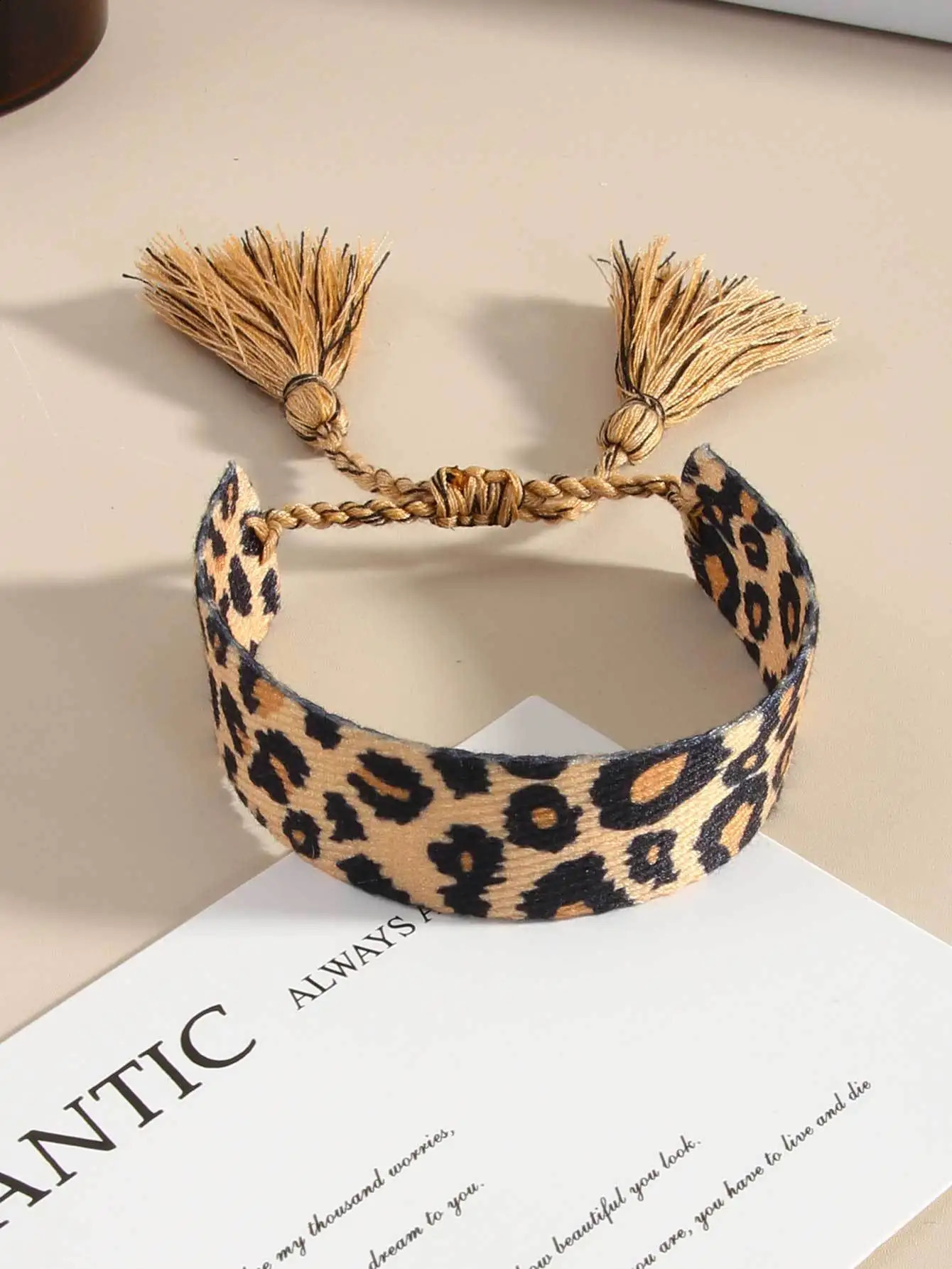 Bohemian Style Simple Leopard Print Wristband Hand-Knotted Fabric Rope Vintage Handmade Bracelet 250206