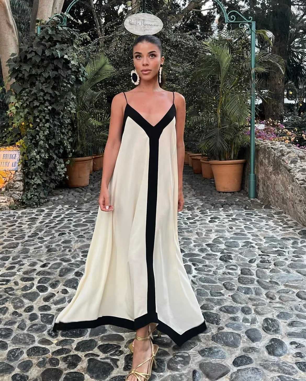 Brangdy TR 2024 Womens Patchwork Color Suspender Loose French Dress Robe Dresses on Sale Clearance Sexy Come Long PartyXJ2500207