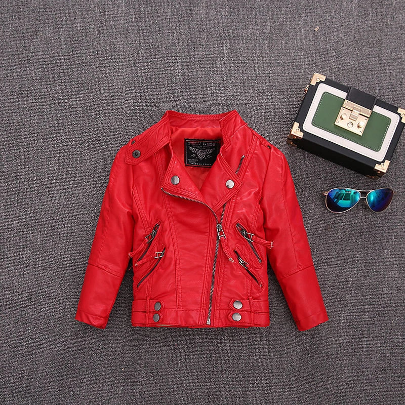 Girls Leather Jackets Childrens Autumn Winter Plus Velvet Coats Korean Kids Pu Leather Collar Zipper Fashion Coats 250206