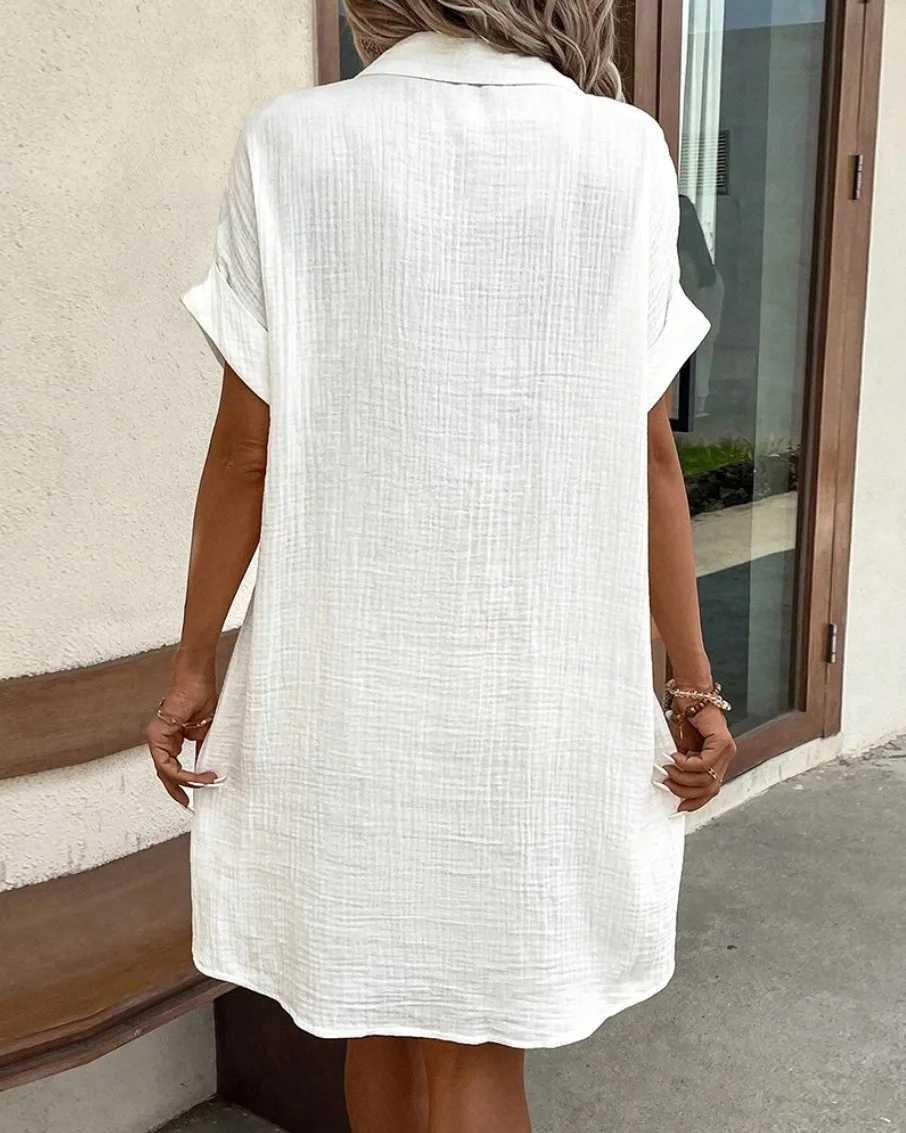 Fashion Loose Dress for Women Single Breasted Raglan Sve Dresses With Pocket Women Summer Tunic Short Shirt Dress Office LadyXJ2500207