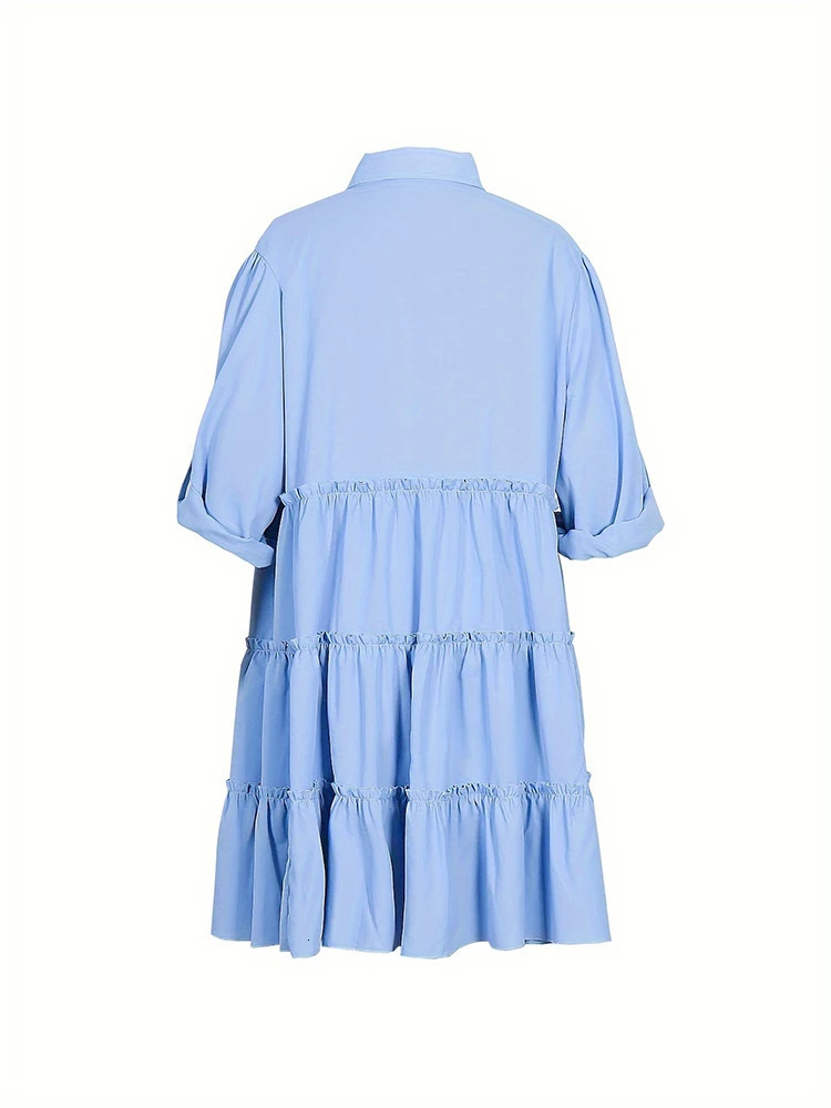 Plus Size 2024 Spring and Summer Womens Loose Casual Button Dress Flip Lapel Pleated Dresses 250206