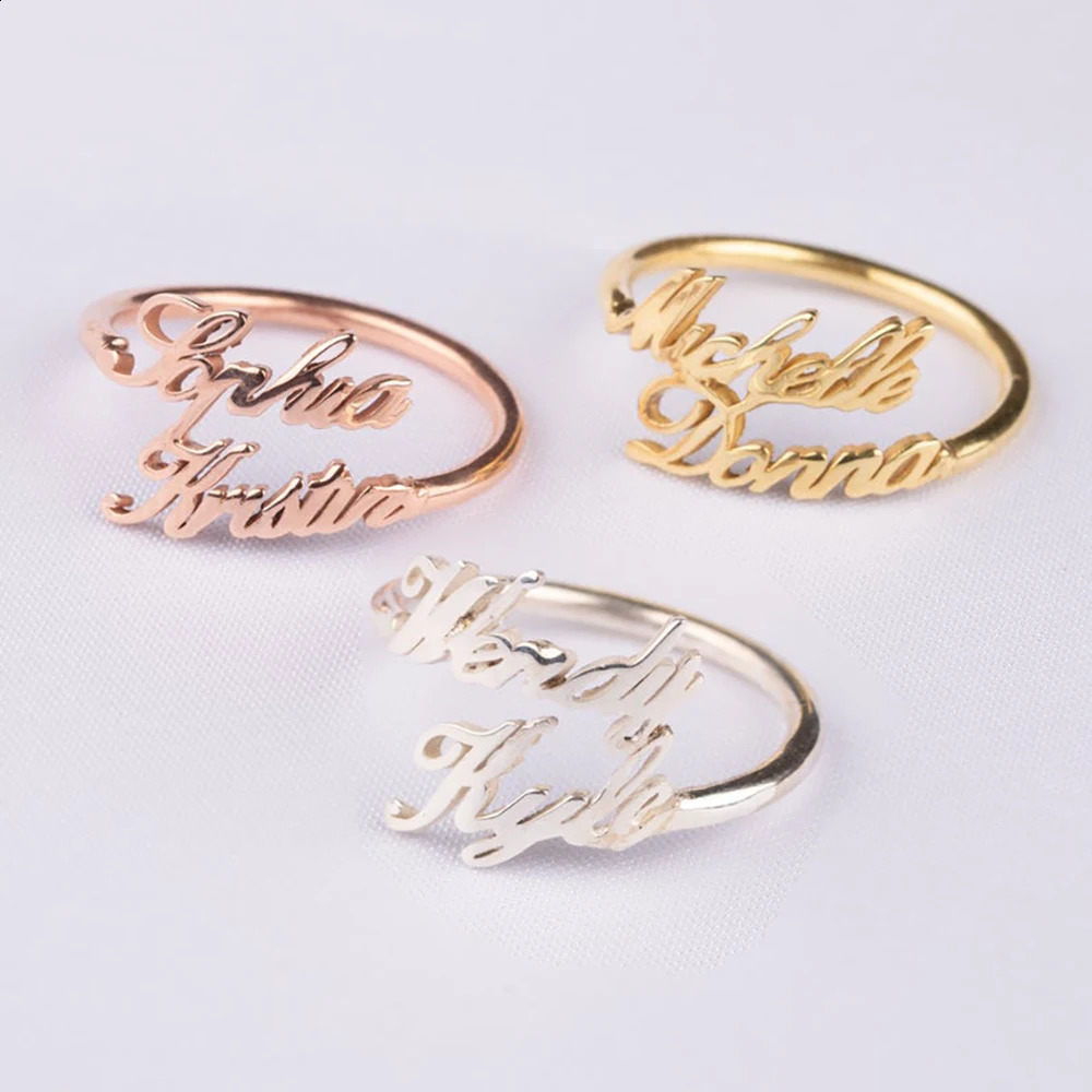 Custom Double Name Rings Personalized Adjustable Stainless Steel Jewelry Couple Promise Ring Valentines Day Gift for friend 250206