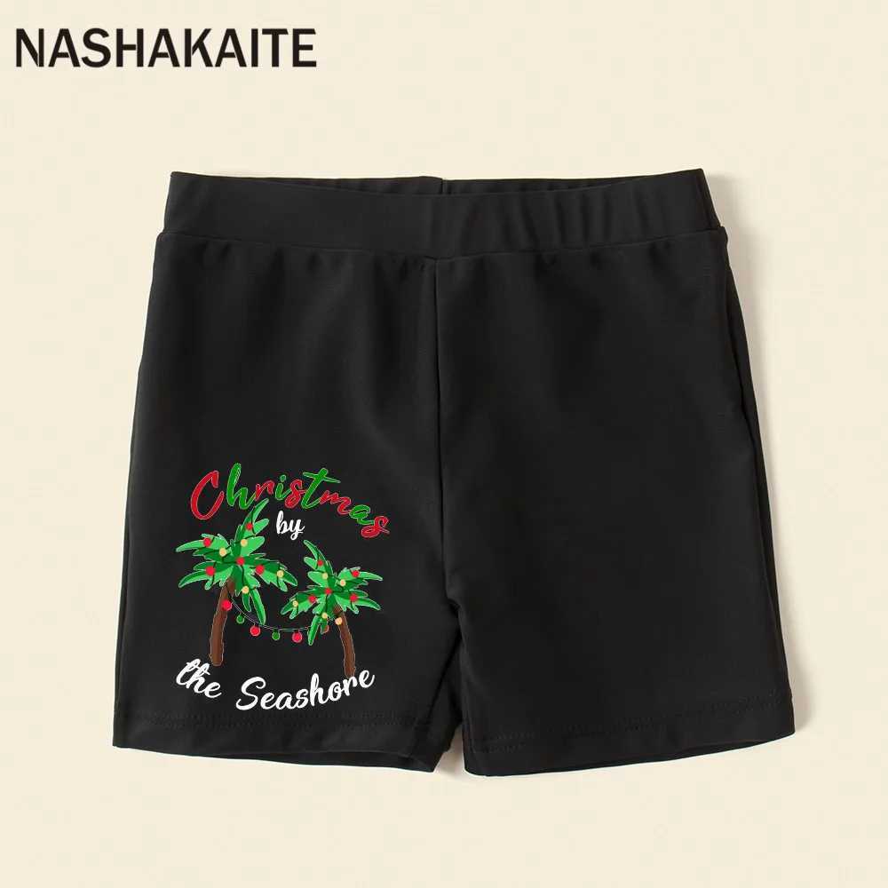 NASHAKAITE Christmas Family Matching Clothes Mommy And Me Swimwear Xmas Tree Print Swimsuit Mom And Daughter Family Swimwear W250207