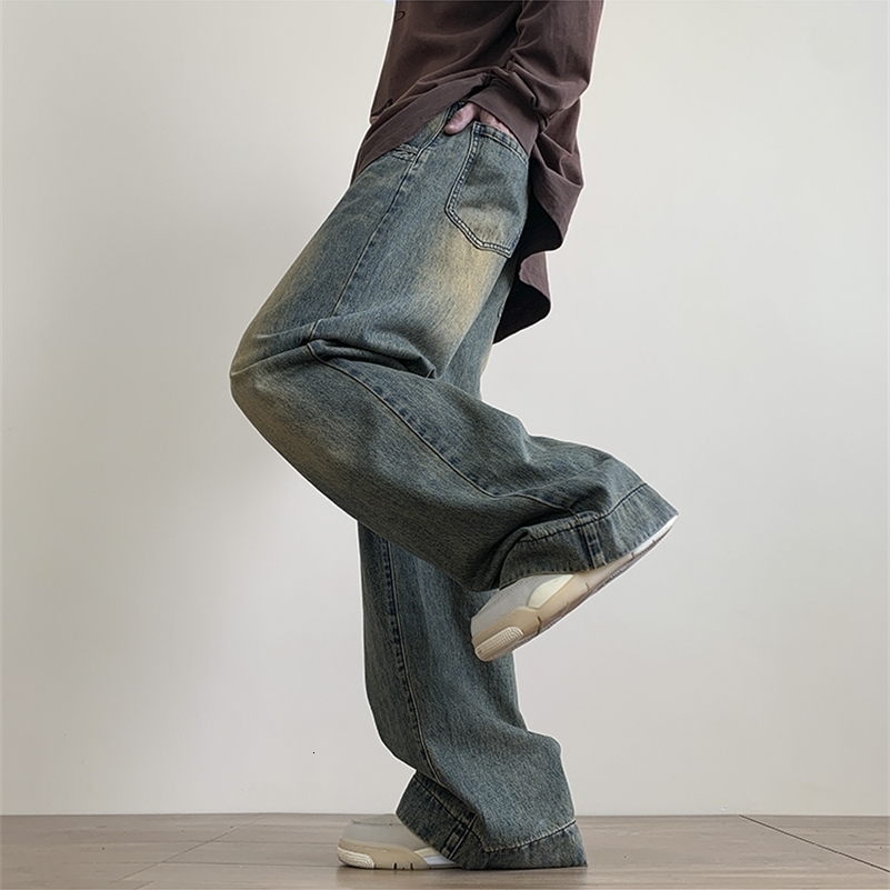Distressed Vintage Blue Jeans Pants Men Wide-leg Denim Trousers Male Oversize Streetwear Fashion Casual Baggy Straight Jeans 250206