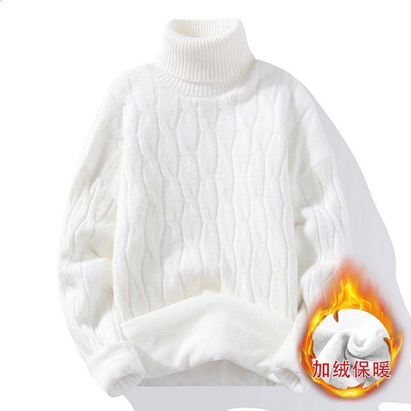High neck and plush thick sweater for mens warmth autumn winter youth trend long sleeved base knitted 250207