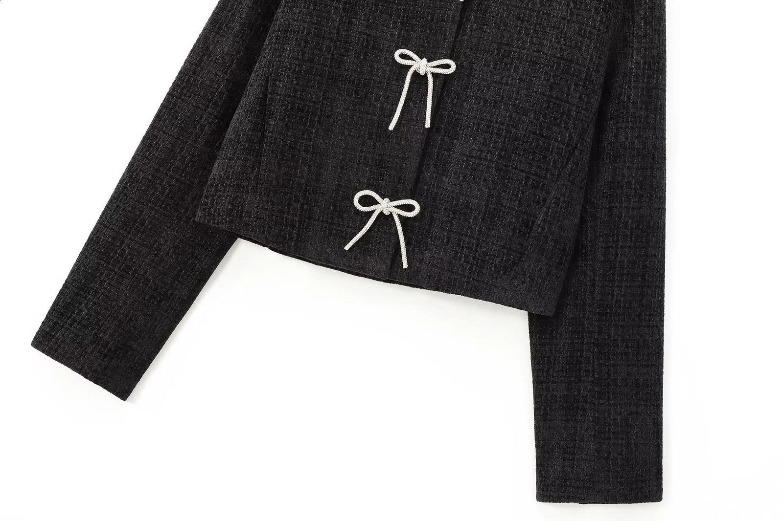 DEEABAE In Outerwears Fashionable And Simple Temperament Bow Button Decoration Texture Long Sleeve Jacket 250113Z