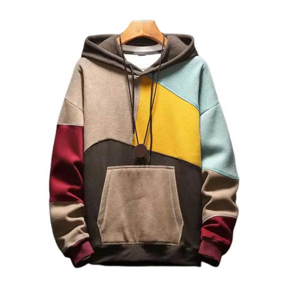 Chic Winter Hoodie Oversized Thermal Colorblock Streetwear Winter Hoodie W250207