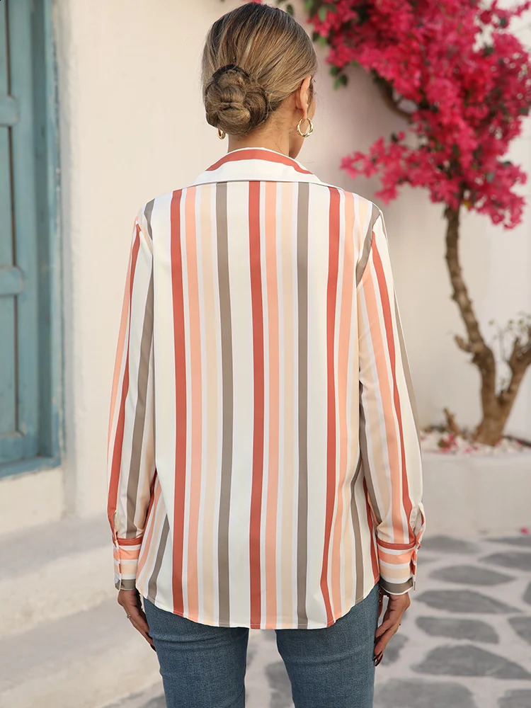 spring office ladies striped shirts Fashion elegant blouse for women Long sleeve Tops blusa mujer 250120