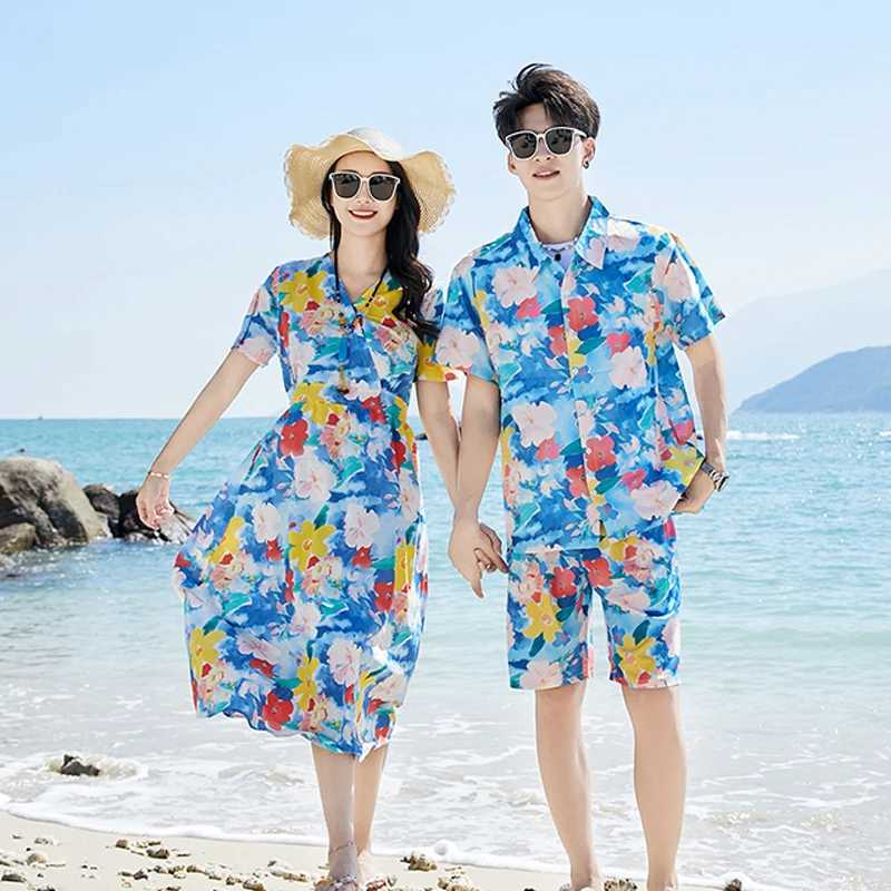 Summer Beach Family Matching Outfits Mom Daughter Floral Dresses Dad Son Shirts/T-shirt+Shorts Couple Clothes Holiday Seaside W250207