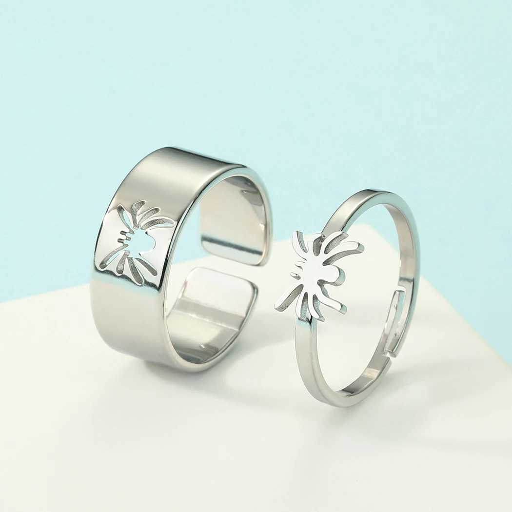 Spider Jewelry Set Stainless Steel Matching Double Promise Ring Female Lover Couple Finger Adjustable Ring Gift Supplies W250207