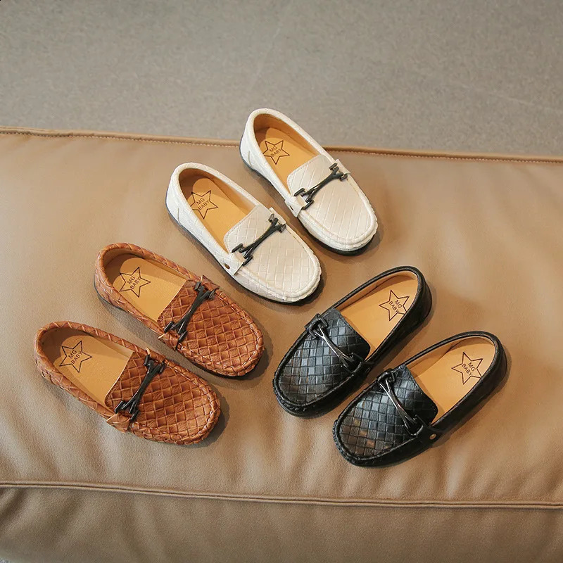 Black Childrens Boat Shoes Four Seasons Wild Belt Metal Boy Party Kids Fashion Performance Shoes Classic Britain Style 250206