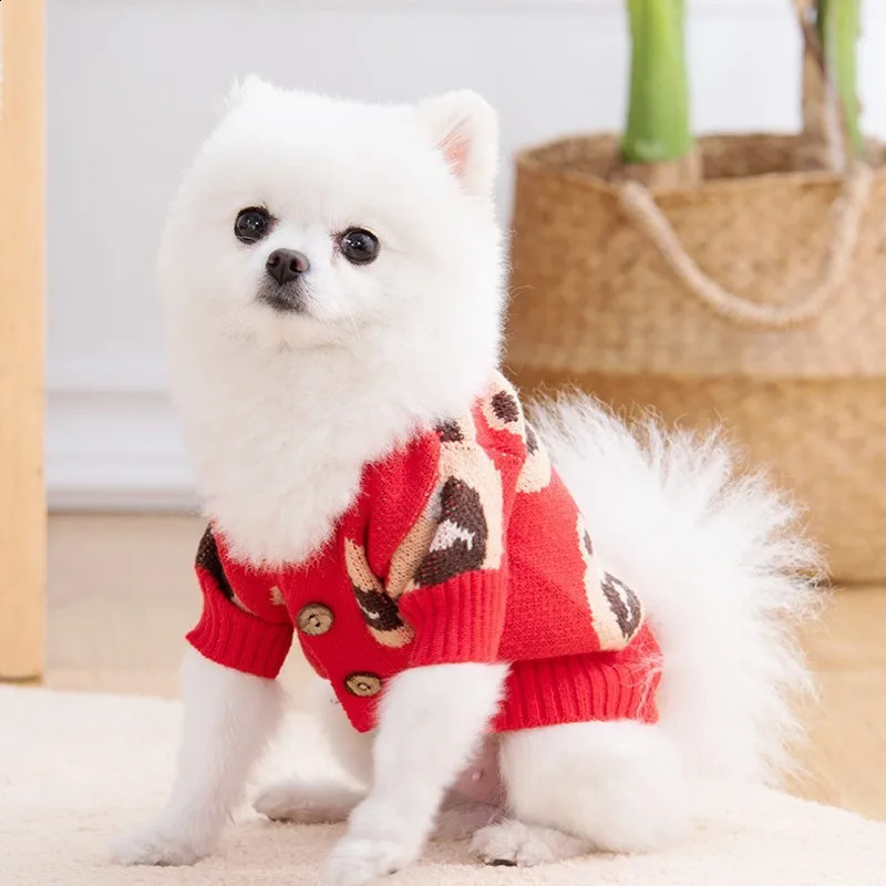 Dog Sweater Bear Print Knitted Coat Dog Cardigan Sweater Chihuahua French Bulldog Bichon Dog Clothes Puppy Costume 250206
