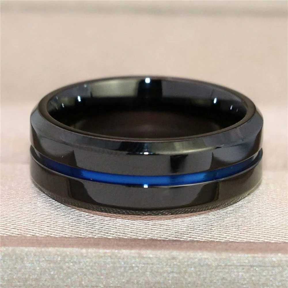 Charm Couple Rings Stainless Steel Black Mens Ring Blue Zircon Womens Ring Sets Valentines Day Gift Wedding Band Fine Jewelry W250207