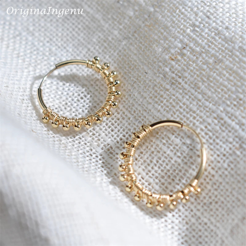 20MM Hoop Earrings 14K Gold Filled Gold Beads Earrings Minimalism Gold Jewelry Brincos Pendientes Boho Earrings 250207