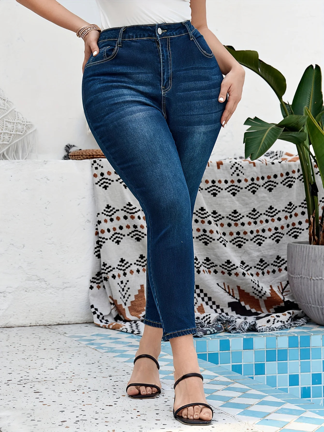 Womens high waist hip lifting slimming plus size skinny jeans 250206