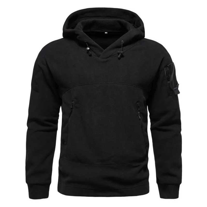 Autumn and Winter Mens Wear New Mens Casual Outdoor Tactical Hooded Sweater Mens Fleece Jersey Solid Color Fleece Sweatshirt W250207