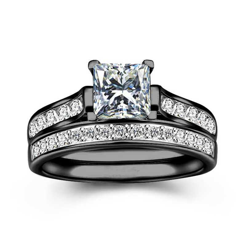 Fashion Couple Rings Romantic White Rhinestones CZ Women Rings Set Simple Mens Stainless Steel Rings For Couple Wedding Jewelry W250207