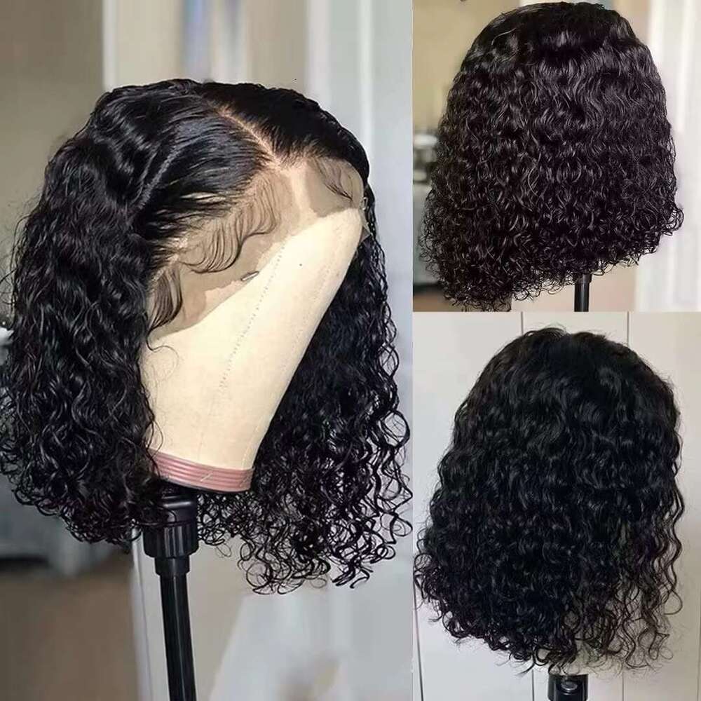 Wear Go Glueless Short Deep Human Hair Wigs Water Wave Frontal Kinky Curly Bob Transparent Lace Front Wig