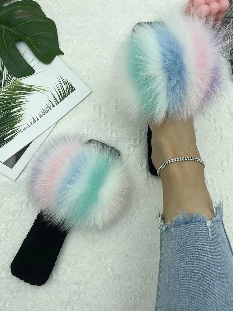 Fur Slippers Women House Flats Slides Summer 2023 Female Fi Real Fur Flip Flops Luxury Fluffy Slippers Women Sandals ShoesXJ250207