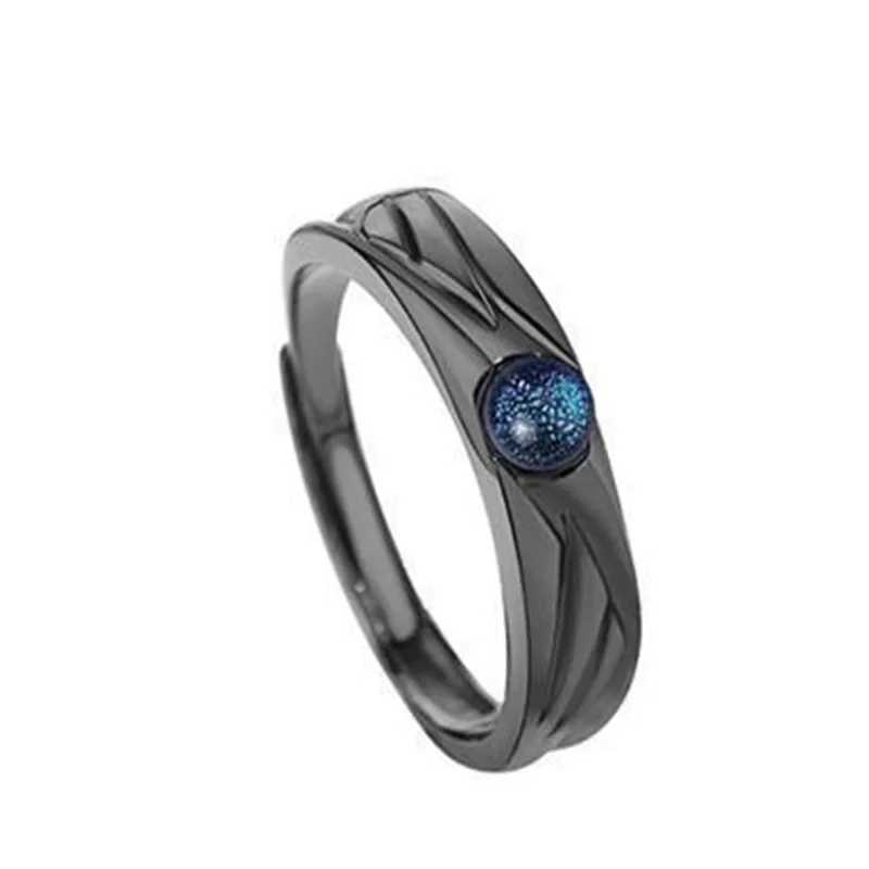 A Pair of Angel and Demon Moonlight Stone Couple Rings Black and White Students Fashion Open Ring Retro Colored Glass Pair Ring W250207