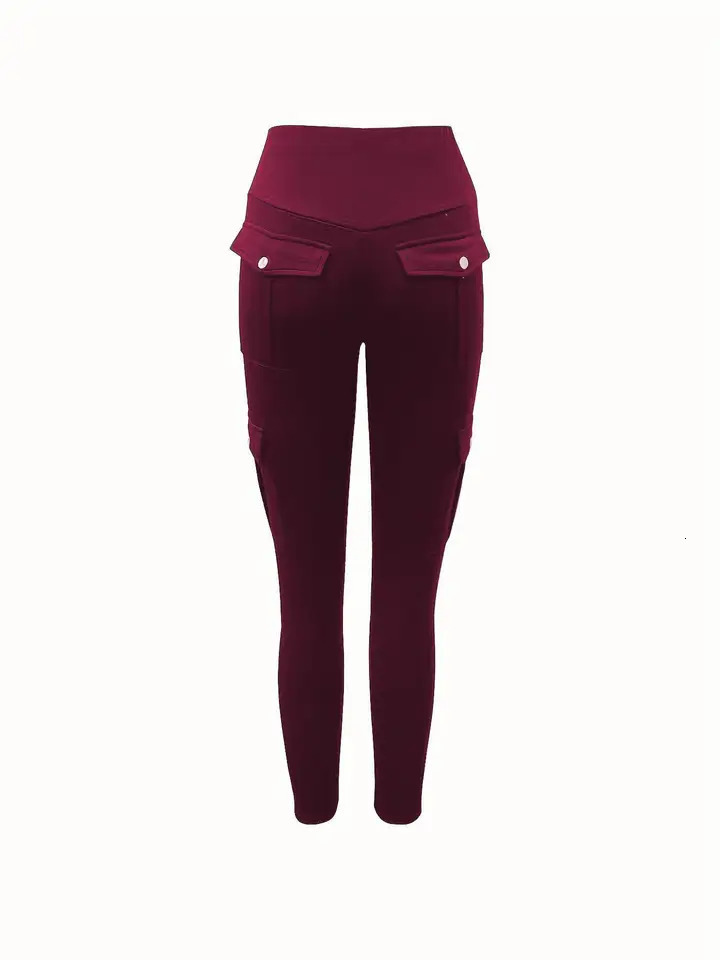 Plus Size Solid Pocket Skinny Leggings - High Waist Stretchy Comfortable Breathable and Versatile - Perfect for Autumn 250207