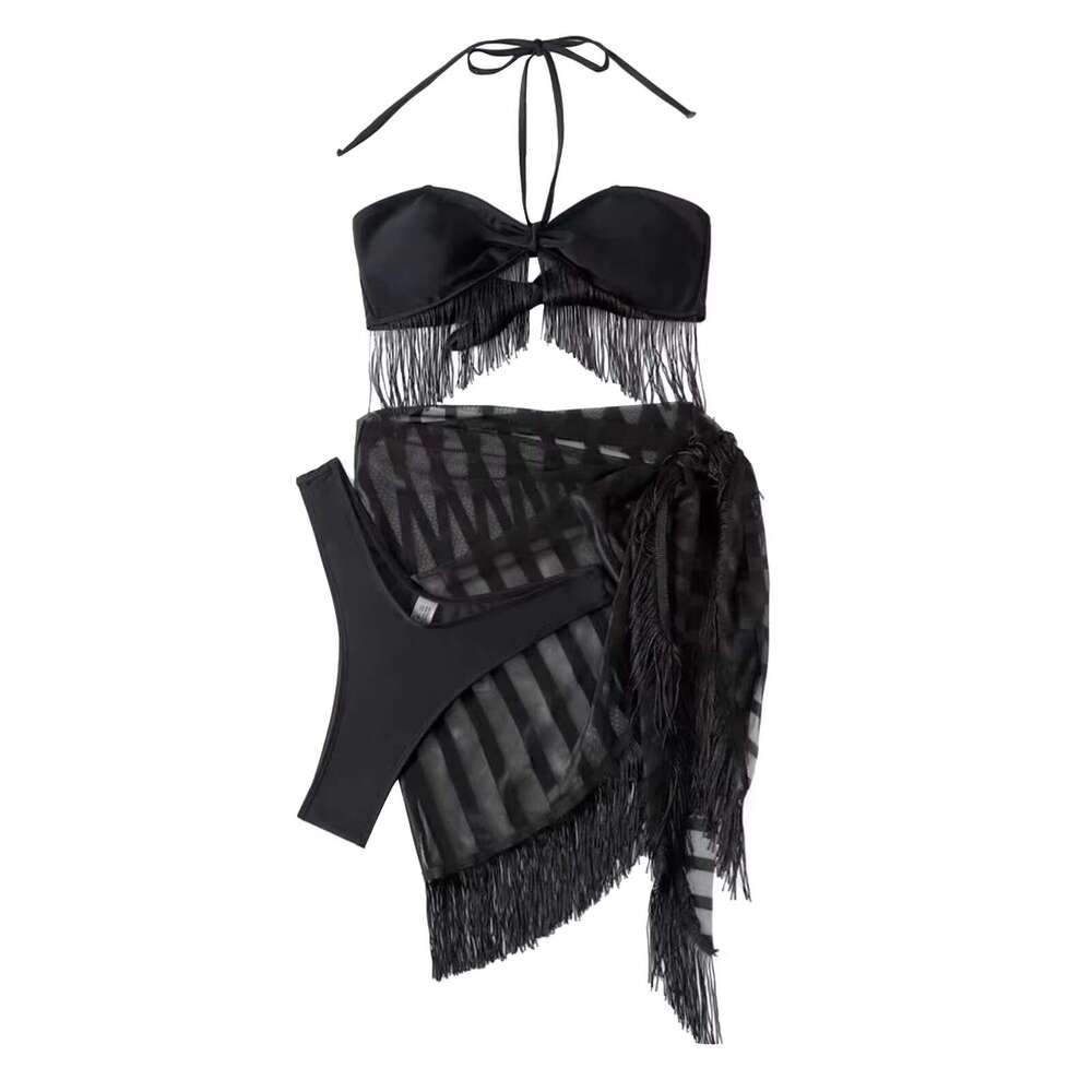Mesh Three Piece Womens Sexy Tassel Bra Sg Suit Cover Women'S Swimsuit Bikini Woman 2024 Trend Push Up