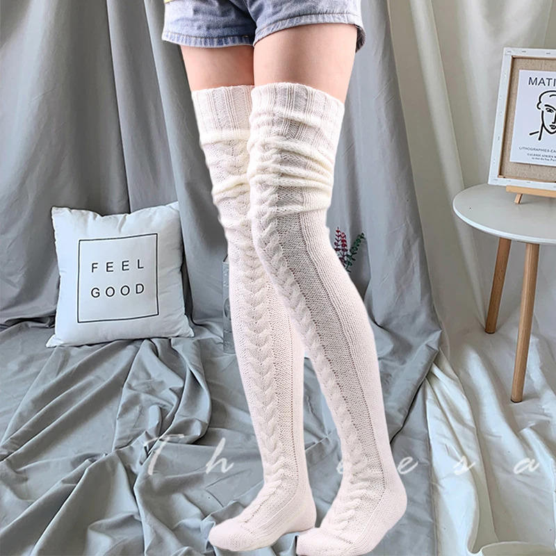 Cute Long Socks Lolita Leg Warmer Knitted Woollen Foot Warmer Stockings Autumn Winter Woman Knee-High Socks Leisure Loose Socks 250121