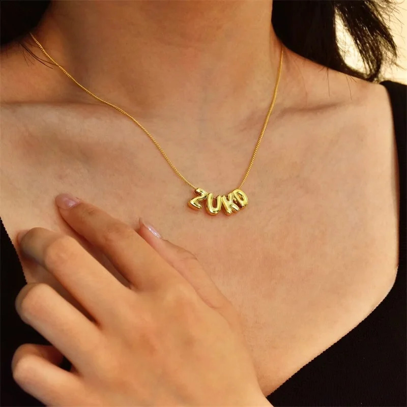 Bubble Letter Necklaces Custom 3D Bubble Letters Balloon Name Necklaces for Women 14K Gold Name Personalized Jewelry Gift 250206