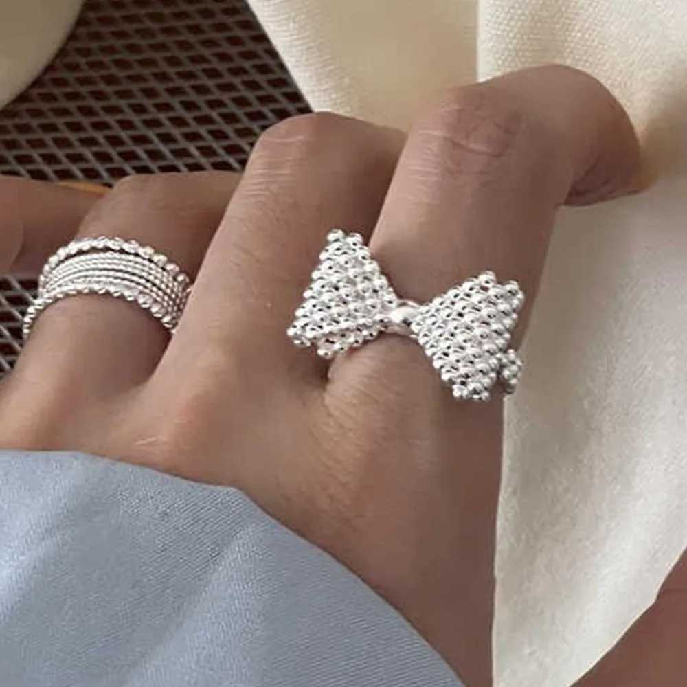 925 Sterling Silver Rings Fashion Hip Hop Vintage Couples Creative Big Bow Design Thai Silver Party Jewelry Birthday Gifts W250207