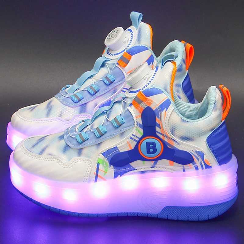 Childrens Outdoor Sports Shoes Casual Boys Two Wheeled LED Light Shoes Kids Training Roller Skating Shoes USB Charge Sneakers W250207