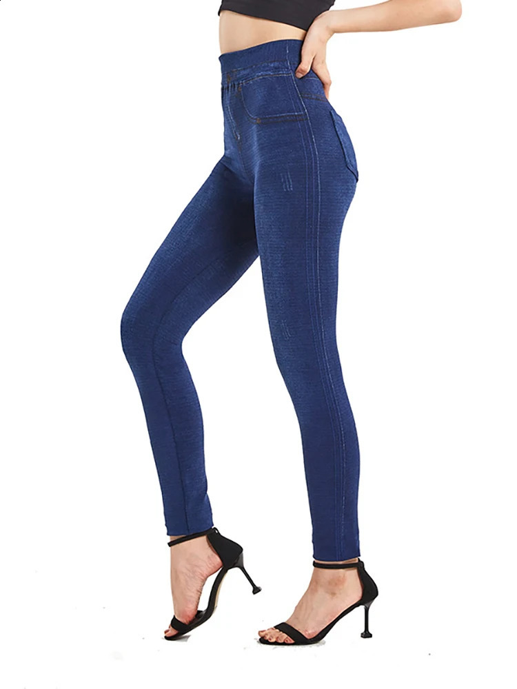 VISNXGI Stretchy Solid Color Plus Size Jeggings Fashion False Jeans Women Tight Seamless Pocket Leggings Soft Pencil Pants 250206