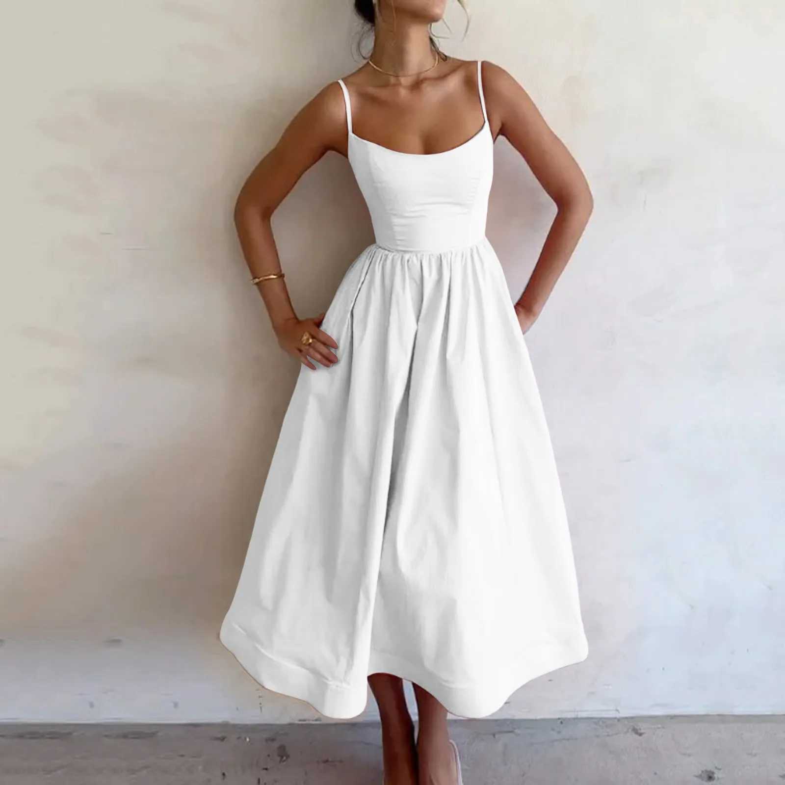 Dresses On Sale Clearance Women Sveless Sling Long Dress Summer Solid Color Backless A Line Vestidos En Oferta LiquidaciNXJ2500207
