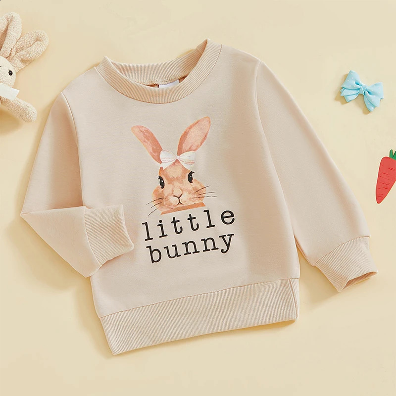 FOCUSNORM 05Y Little Kids Girls Boys Easter Sweatshirts T Shirts Letter Rabbit Print Crew Neck Long Sleeve Pullovers Spring Top 250117