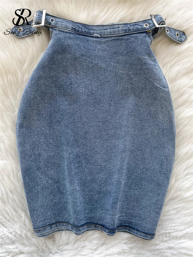 SINGREINY Vintage Women Denim Sets Strapless Sleeveless Zipper Mini Tank TopHIgh Waist Slim Skirt Fashion Streetwear Suits 250207