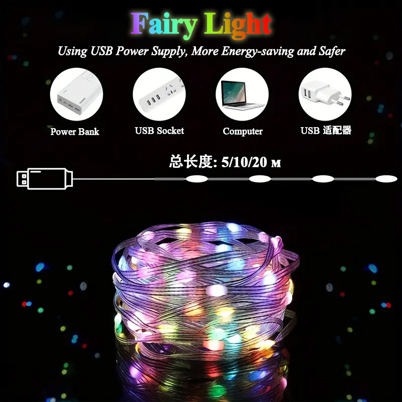 RGBIC Led Strip Light WS2812B Smart Bluetooth Remote Control String Fairy Lamp Christmas Garland Light Waterproof For Party Curtain Room