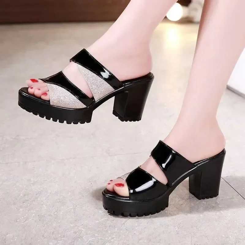 Summer Womens Shoes Thick Soled Thick Heel Slippers Open Toe High Heels Womens Outdoor Dress Party Womens High Heel SandalsXJ250207